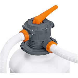 Pompe de filtration à sable Bestway 11'355 l, vue détaillée des raccords et de la vanne.