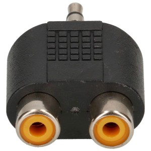 Adattatore audio stereo Schwaiger: adattatore nero con connettori jack e RCA.