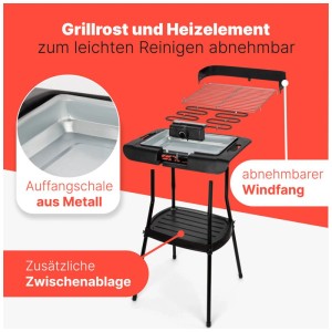 Grill elettrico Clatronic 2-in-1 BQS 3842 nero. Griglia, elemento riscaldante, vaschetta, paravento, ripiano rimovibili.