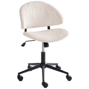Chaise de bureau pivotante Beliani Kiana crème en velours côtelé, style rétro, réglable en hauteur, à roulettes et base noire.