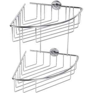 Étagère d'angle de douche chromée Tesa Baath Plus à deux niveaux pour montage mural.