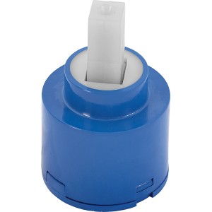 Cartuccia ceramica Ø 40 mm per rubinetto cucina, corpo blu, perno bianco per controllo flusso e temperatura.