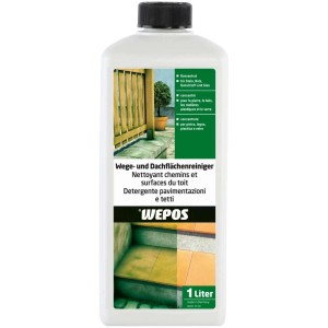 Wepos Wege- und Dachflächenreiniger Konzentrat, 1 Liter Flasche für Steinschutz und Steinpflege.