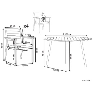 Schéma : Ensemble de meubles de jardin Beliani Cavoli, 4 chaises, table, dimensions en cm.