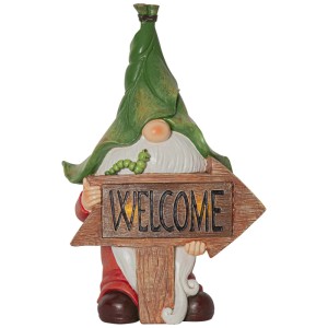 LED-Solar-Dekofigur Gnomy Multicolor mit Welcome-Schild, 33cm, für den Garten.