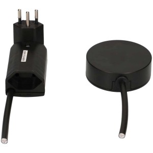 Schwarzer Max Hauri Zwischenstecker mit Schalter und 2m Kabel für T12/T13 Steckdosen.