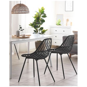 Esszimmerstühle Canton, 2er-Set, schwarz, mit modernem Design und Metallbeinen.