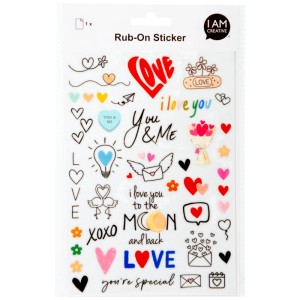 A5 Rub-on Sticker mit Liebesmotiven zum Aufreiben, selbstklebend und transparent.