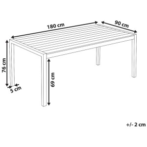 Immagine del tavolo da giardino Beliani Vernio, struttura in metallo nero, dimensioni 76x180x90 cm.