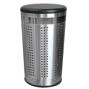 Cesto portabiancheria MSV in acciaio inox con coperchio imbottito, 46 l, cromato.