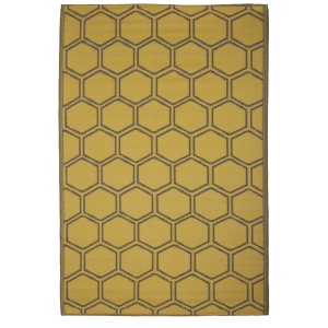 Tappeto da esterno giallo con motivo a nido d'ape, 120x183 cm, di Esschert Design. Ideale per giardino e terrazza.
