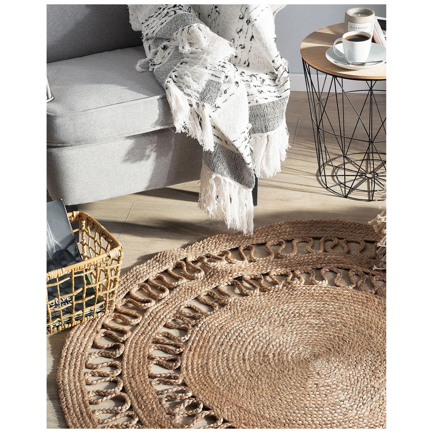 Teppich Dikili Jute geflochten Beige Ø 120 cm kaufen bei OBI