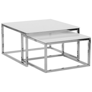 Ensemble de tables basses Beliani Brea, 2 pièces, verre blanc, structure en acier inoxydable