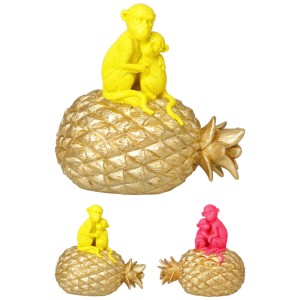 Figura decorativa: Scimmie su ananas in plastica, vari colori.