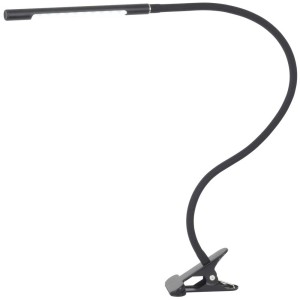 Lampada a LED nera con morsetto e braccio flessibile, 4 W, ideale come lampada da tavolo di design.