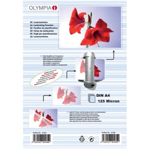 Pochettes de plastification Olympia DIN A4, 25 pièces, pour bureau.