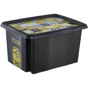 Contenitore nero Keeeper Karolina Minions, 15 l, con coperchio e motivo Minions.