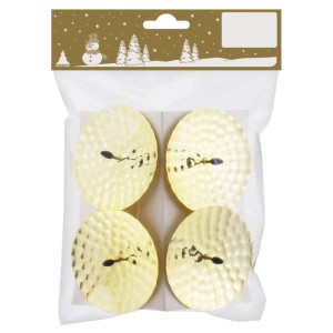 Lot de 4 bougeoirs ronds en métal doré effet martelé pour couronne de l'Avent et décoration de Noël.