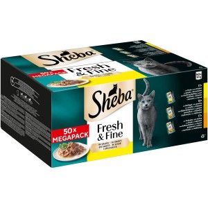 Sheba Fresh & Fine Multipack, 50 x 50g, Nassfutter für Katzen mit 3 Varianten in Sauce.
