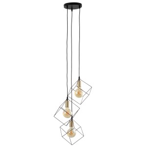 Näve lampada a sospensione Canto, 3 luci, 146 cm. Lampada a sospensione con tre paralumi a forma di cubo in stile industriale.