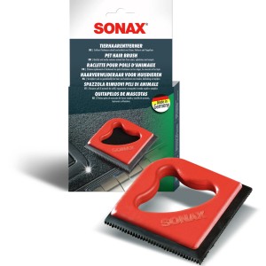 Sonax Tierhaar-Entferner mit rotem Griff und schwarzen Gummilippen zur Autopflege.