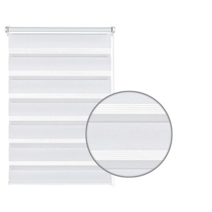Store double Gardinia EasyFix, 45x150 cm, blanc. Store avec des bandes alternées transparentes et opaques.
