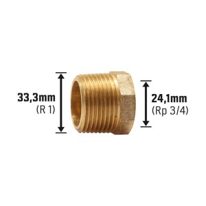 Réducteur fileté en laiton 24,1/33,3 mm pour raccords filetés.