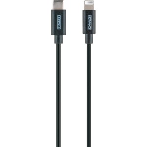 Cavo di ricarica e sincronizzazione Schwaiger Lightning nero (2 m) con connettori USB-C e Lightning.