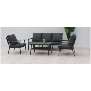 Salon de jardin Acamp Samos 4 pièces avec fauteuils, canapé et table anthracite.