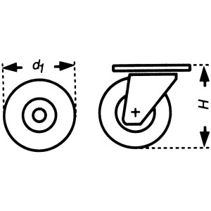 Skizze: Doerner + Helmer Doppelrolle mit Feststeller, Ø 5 cm, Höhe 6,8 cm.