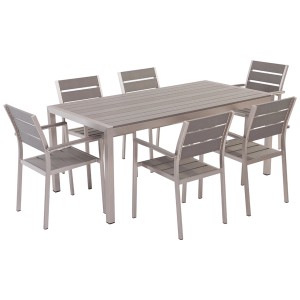 Ensemble de mobilier de jardin Beliani Vernio gris avec 6 chaises en bois synthétique et aluminium.