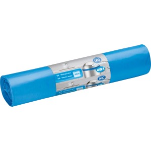 Sacs poubelle bleus (60 l) roulés par 10 pour l'élimination des déchets.