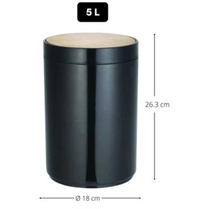 MSV Pattumiera Oslo, 5 l, nero opaco con coperchio basculante in bambù.