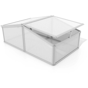 Serra da balcone Vitavia Gaia XS con finestra aperta, telaio in alluminio e pannelli alveolari.