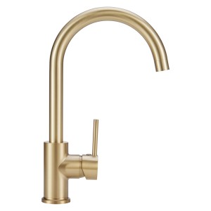 Miscelatore monocomando baliv KI-1833 dorato, con bocca alta e curva.