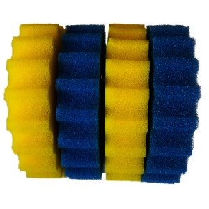 Set di spugne di ricambio Heissner per filtro a pressione, 4 pezzi, giallo e blu, per la cura e la pulizia del laghetto.