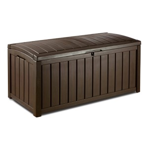 Coffre de rangement coussins Keter Glendwood marron : Boîte verrouillable pour coussins de meubles de jardin.