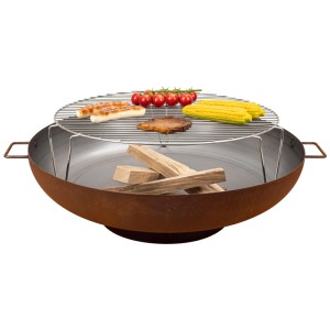 Braciere Nouvel Elegante, Ø 75cm, rosso ruggine, con griglia e cibo.