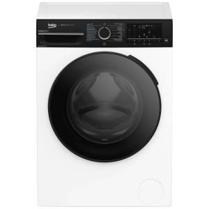 Lave-linge séchant Beko WT310 blanc, frontal, avec panneau de commande et porte noirs. Capacité 8/5 kg.
