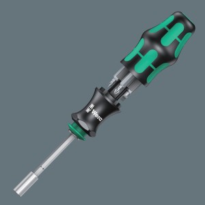 Tournevis à magasin Wera Kraftform Kompakt 28 SB avec embouts dans le manche.