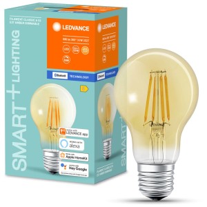 Lampadina a filamento LED Ledvance Smart+ Bluetooth, E27, bianco caldo, forma a bulbo.