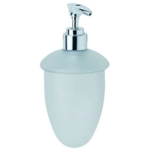 Dispenser sapone Diaqua Chic96 in vetro, bianco trasparente con pompa cromata.