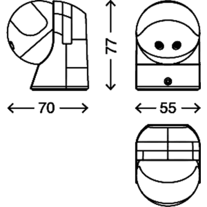 Disegno tecnico del rilevatore di movimento Telefunken 180° bianco con dimensioni.