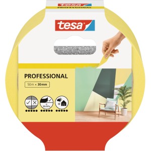 Ruban de masquage professionnel Tesa, 50 m x 38 mm, ruban adhésif jaune pour des bords nets.