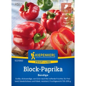 Kiepenkerl Paprika Bendigo : Poivrons rouges mûrs et un poivron coupé.