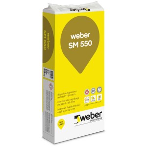 Sack Weber Rapid-Ausgleichsmörtel SM 550, 25 kg, grau. Schnell härtender Mörtel zum Ausgleichen von Bodenunebenheiten.