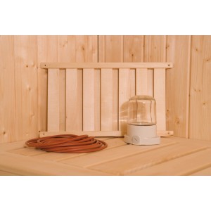Kit d'éclairage pour sauna Weka avec lampe, abat-jour et câble en silicone résistant à la chaleur.