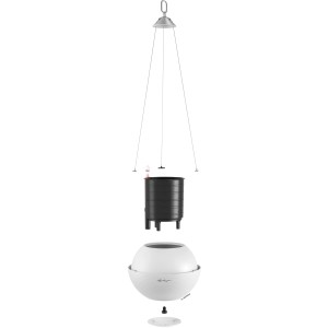 Lechuza Bola Color 23 fioriera sospesa, vaso da fiori in plastica bianca con sospensione in acciaio inox e sistema di irrigazione.