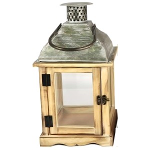Lanterne Martien naturelle, taille L, 55x21 cm. Lanterne décorative en bois pour bougies, avec poignée.