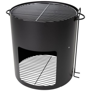 Brasero Nouvel noir en acier avec grille et tisonnier, 49x53x46 cm.